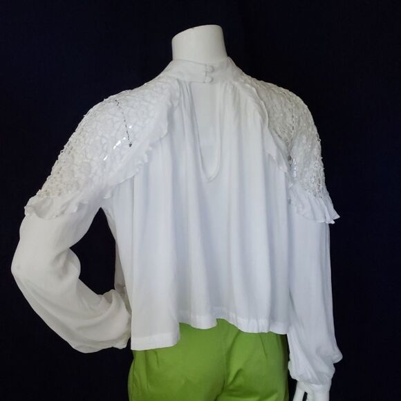 FREE PEOPLE womens XS white lace shoulder loose fit blouse - Picture 2 of 4